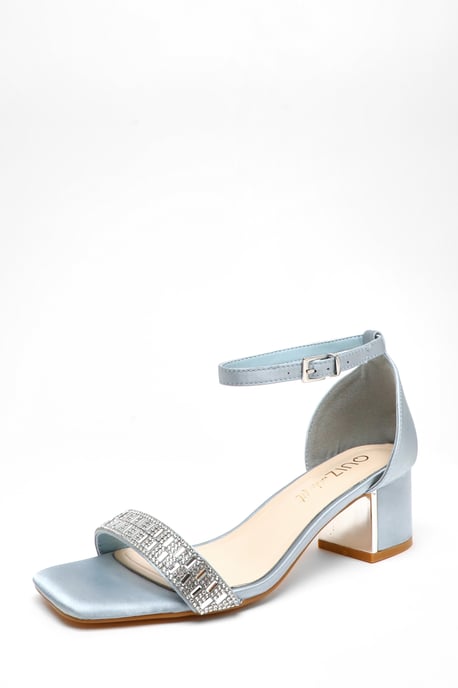 Wide Fit Light Blue Satin Low Block Heel Sandals