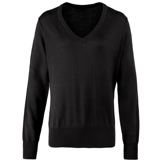Premier Dames/Dames Gebreid Katoen Acryl V Hals Sweatshirt (Zwart) - Image 1
