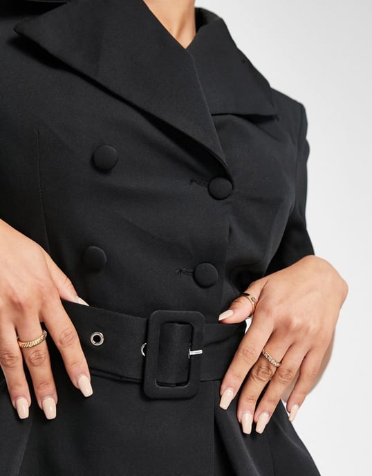 Unique21 short sleeve belted blazer dress in black