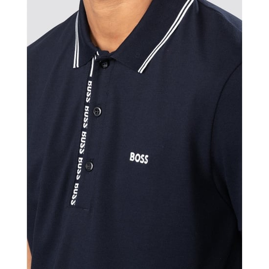BOSS Green Paule 4 Logo Tape Placket Mens Polo Shirt