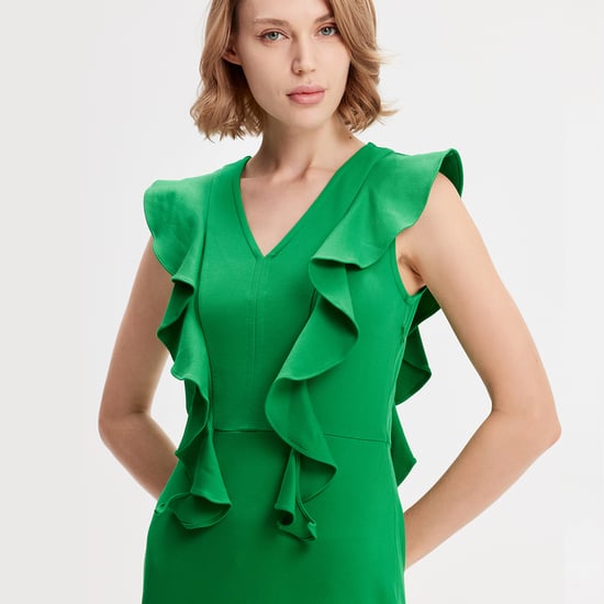 Jersey dress with wide ruffles