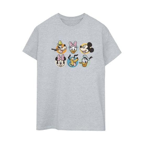 Disney Womens/Ladies Mickey Mouse And Friends Faces Cotton Boyfriend T-Shirt (Sports Grey)