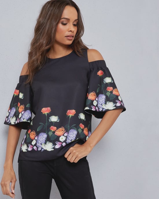 Ted Baker Amarga Kensington Cut Out Shoulder Top in Black