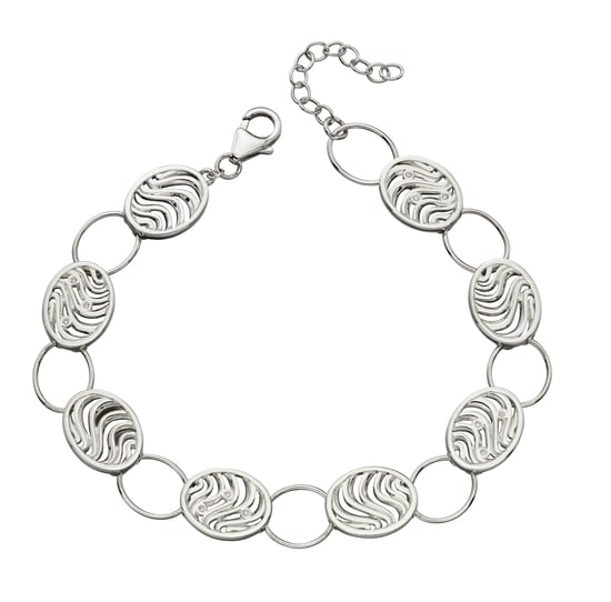 Elements Silver Womens 925 Sterling Silver Cubic Zirconia Oval Link Bracelet of Length 21.5cm B5018C