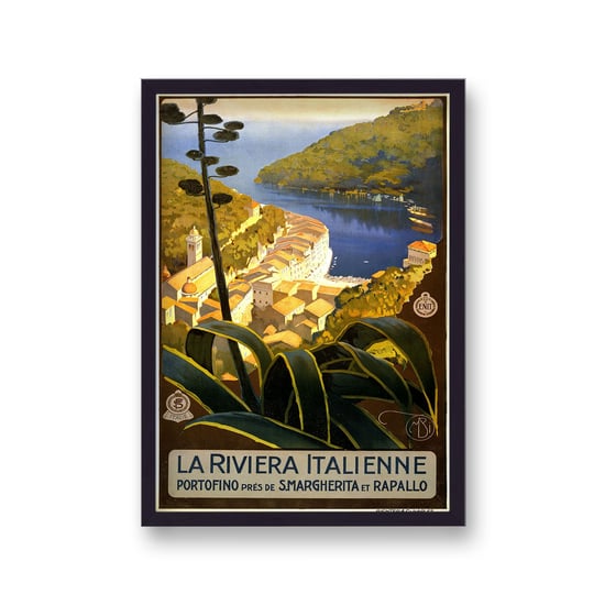 Vintage Travel Print La Riviera Italienne without Border - Black Frame