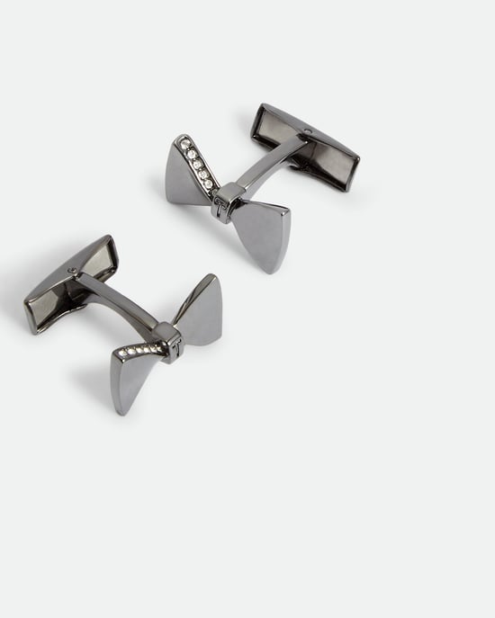 Ted Baker Bowed Crystal Bow Cufflinks, Gunmetal