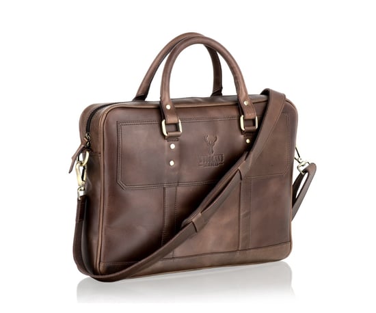 Woodland Leather Brown Landscape Tote Style Satchel Briefcase Central Zip 16.0" Top Zip Pocket - Image 2