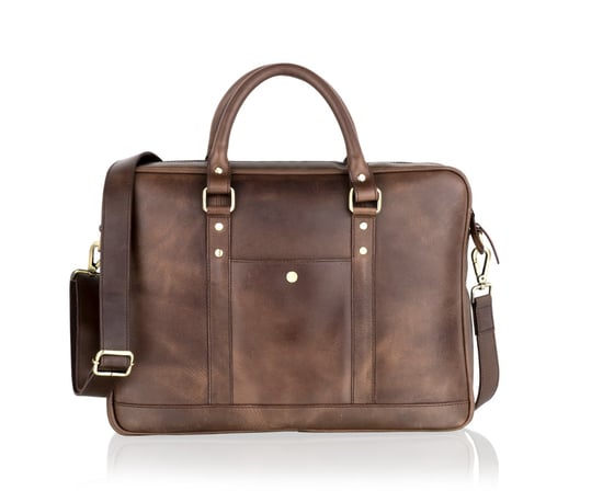 Woodland Leather Brown Landscape Tote Style Satchel Briefcase Central Zip 16.0" Top Zip Pocket - Image 3