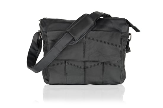 Black Leather Portrait Messenger Bag 10.5" Flap Over Adjustable Shoulder Strap