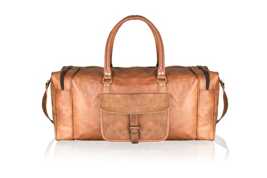 Woodland Leather 23" Tan Vintage Multi Pocket Holdall Adjustable Shoulder Strap