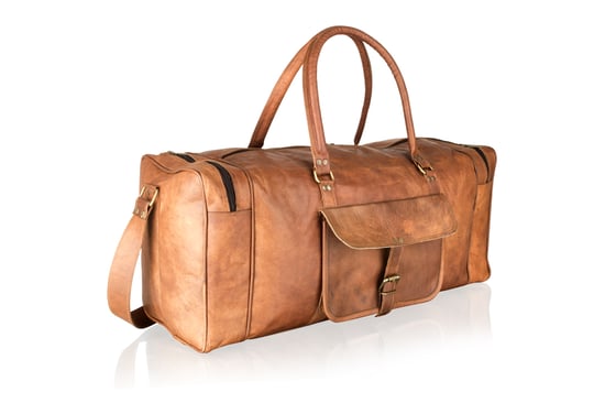Woodland Leather 23" Tan Vintage Multi Pocket Holdall Adjustable Shoulder Strap