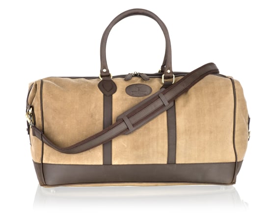 Woodland Leather Beige Canvass And Brown Leather Large Holdall 22.0" Wide Central Zip Opening Adjustable Shoulder Strap