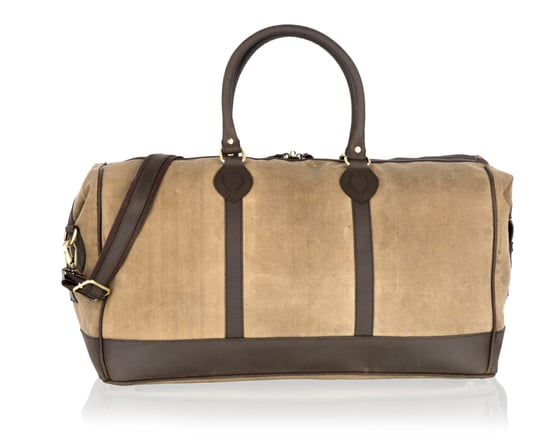 Woodland Leather Beige Canvass And Brown Leather Large Holdall 22.0" Wide Central Zip Opening Adjustable Shoulder Strap