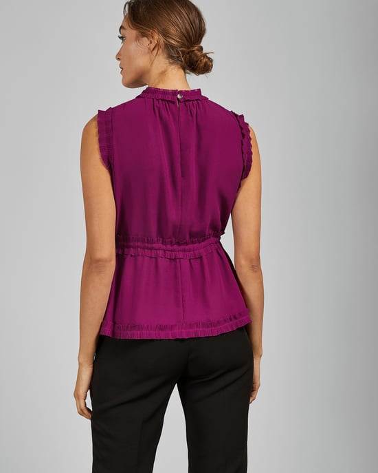 Ted Baker Brayla Tie Waist Pleated Top in Deep Pink - Image 3