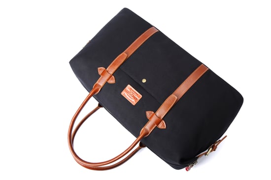 Hautton Leather Black Canvass And Tan Leather Mix Holdall 19.0" Central Zip Compartment Adjustable Shoulder Strap