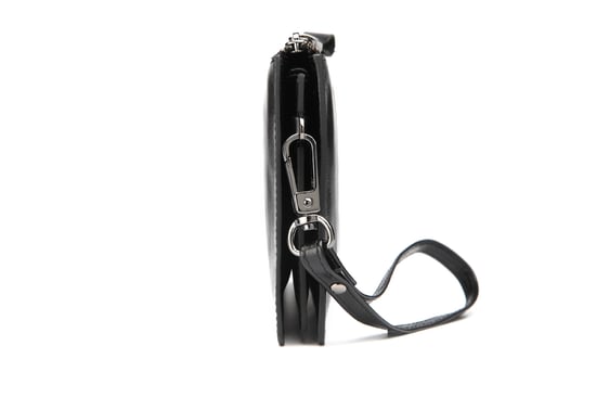 Hautton Leather Black Wrist Bag 8.0" Central Zip Compartment Removeable Strap