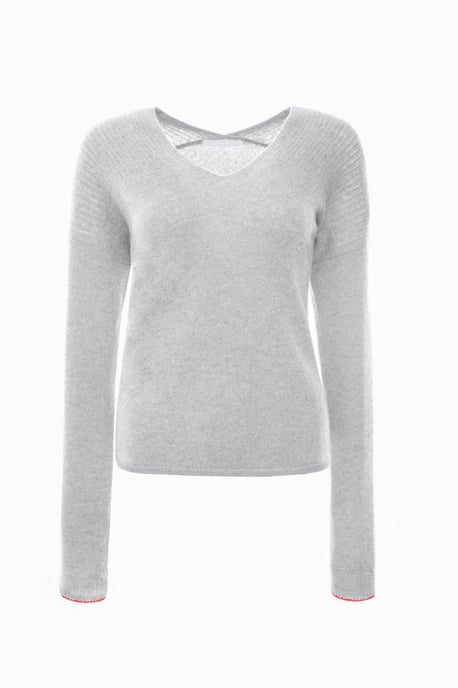 Grey V Neck Cashmere Jumper