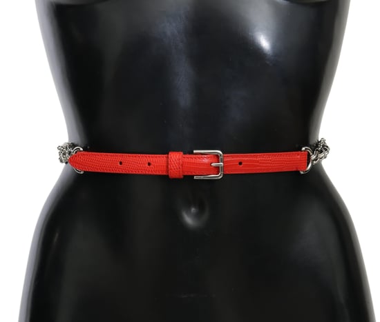Dolce & Gabbana Röd Läder Rosor Blommig Silver Midjebälte - Image 1