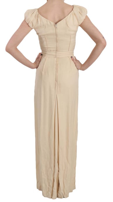 Dolce & Gabbana Beige Silke Kolumn Klänning med Korta Ärmar - Image 3