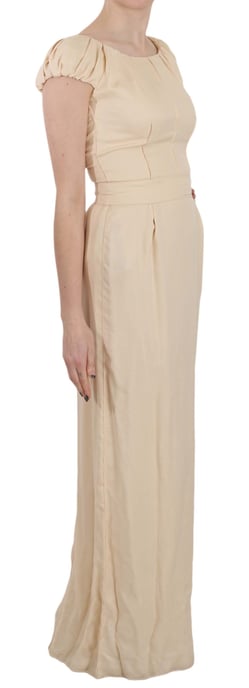 Dolce & Gabbana Beige Silke Kolumn Klänning med Korta Ärmar - Image 2
