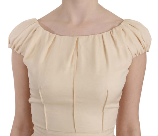 Dolce & Gabbana Beige Silke Kolumn Klänning med Korta Ärmar - Image 5