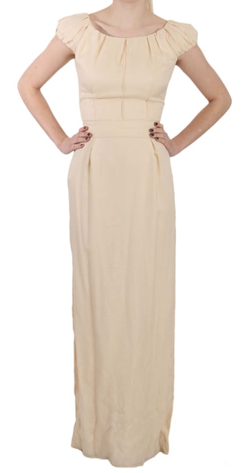 Dolce & Gabbana Beige Silke Kolumn Klänning med Korta Ärmar - Image 1