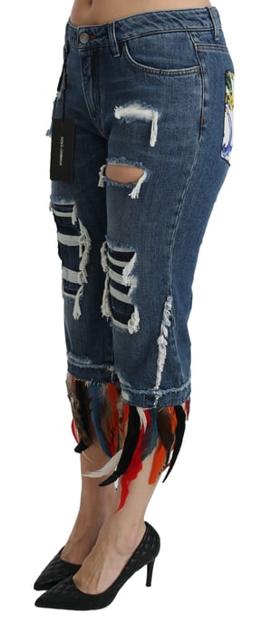 Dolce & Gabbana Korte katoenen jeans met lage taille en veren voor dames - Image 4