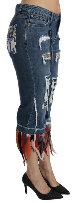 Dolce & Gabbana Korte katoenen jeans met lage taille en veren voor dames - Image 3