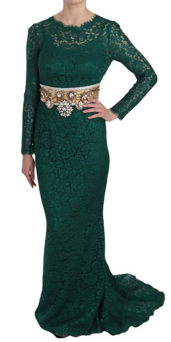 Dolce & Gabbana Crystal Gold Bälte Spets Klänning - Image 1
