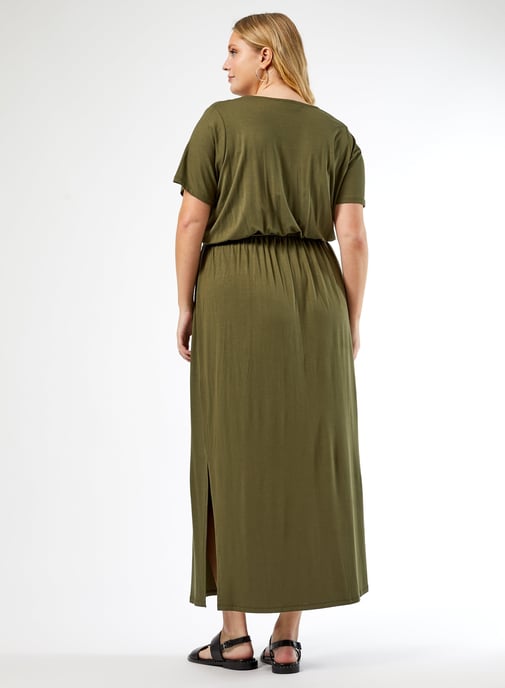 Dorothy Perkins Womens Curve Green Maxi Wrap Dress V-Neck Short Sleeve