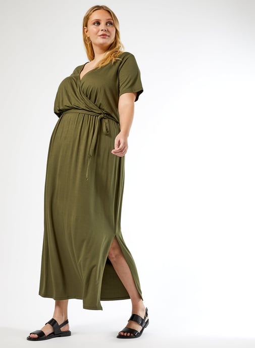 Dorothy Perkins Womens Curve Green Maxi Wrap Dress V-Neck Short Sleeve