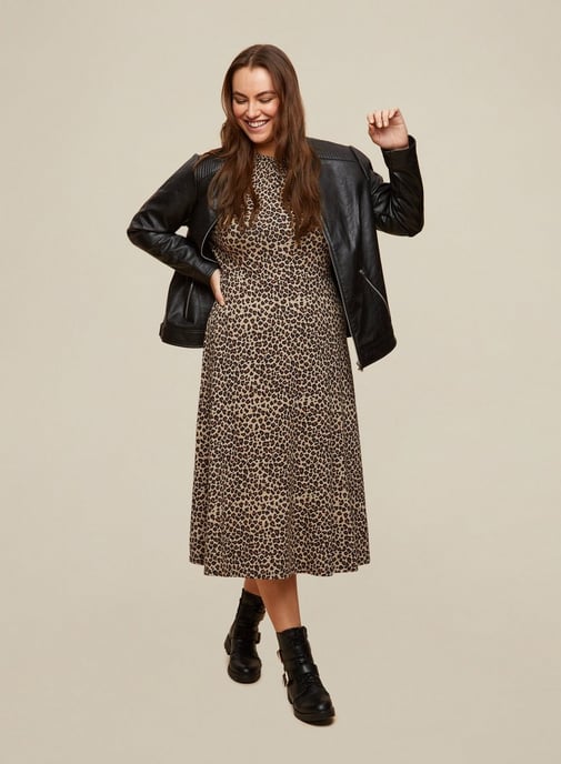 Dorothy Perkins Womens Curve Multi Colour Leopard Print Dress Long Sleeve