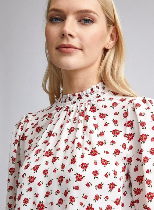 Dorothy Perkins Womens White Colour Ditsy Floral Print Elastic Back Top Blouse