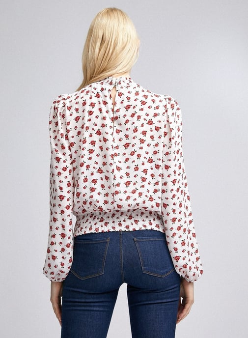 Dorothy Perkins Womens White Colour Ditsy Floral Print Elastic Back Top Blouse