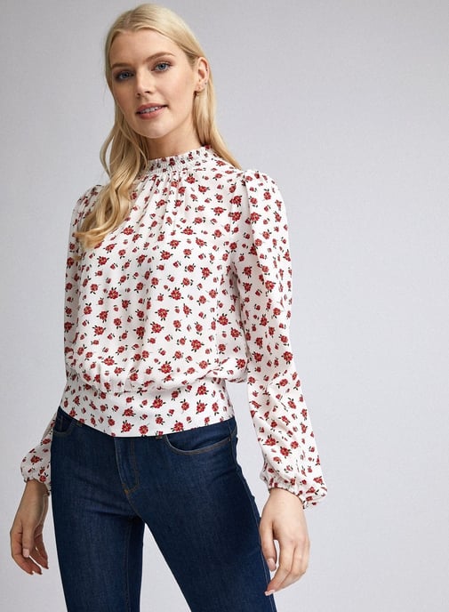 Dorothy Perkins Womens White Colour Ditsy Floral Print Elastic Back Top Blouse
