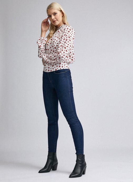 Dorothy Perkins Womens White Colour Ditsy Floral Print Elastic Back Top Blouse
