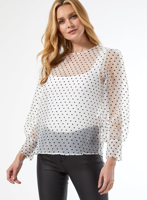 Dorothy Perkins Womens White Organza Long Sleeve Top Blouse Casual