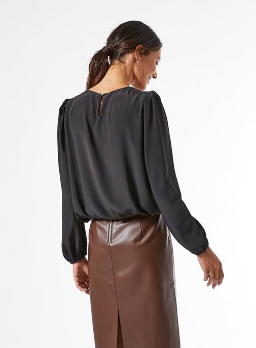 Dorothy Perkins Womens Black Plain Bubble Hem Blouse Elegant