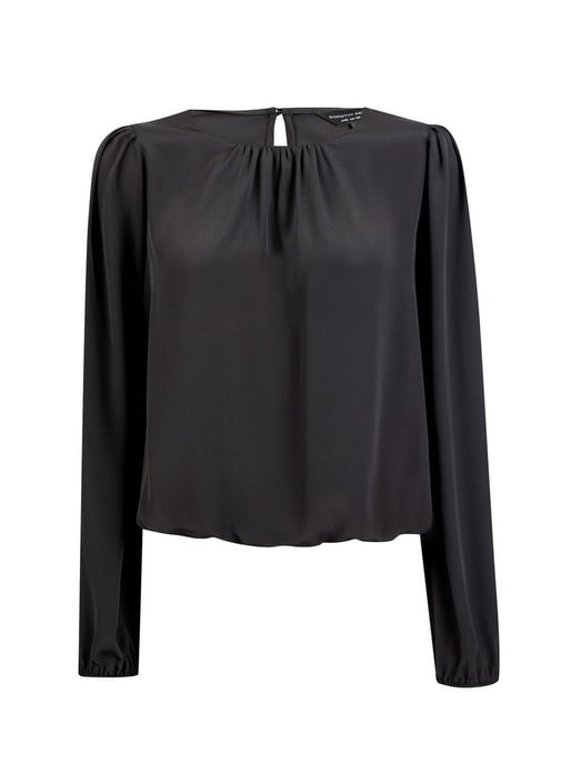 Dorothy Perkins Womens Black Plain Bubble Hem Blouse Elegant