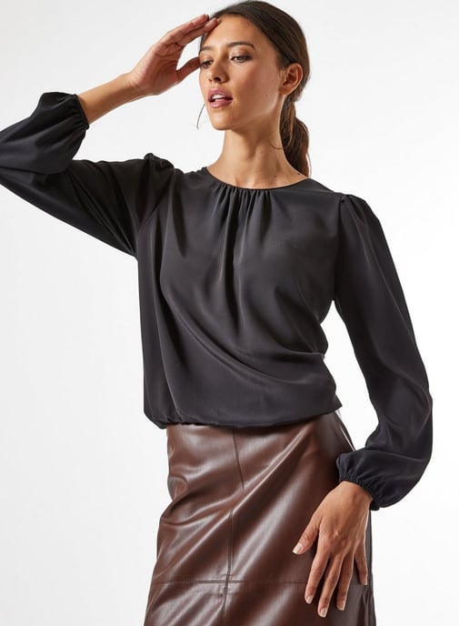 Dorothy Perkins Womens Black Plain Bubble Hem Blouse Elegant