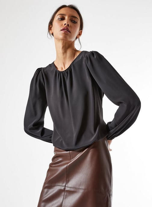 Dorothy Perkins Womens Black Plain Bubble Hem Blouse Elegant