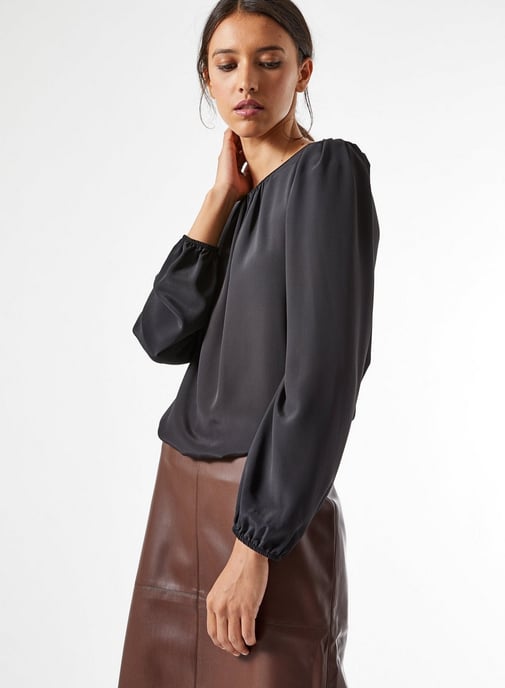 Dorothy Perkins Womens Black Plain Bubble Hem Blouse Elegant