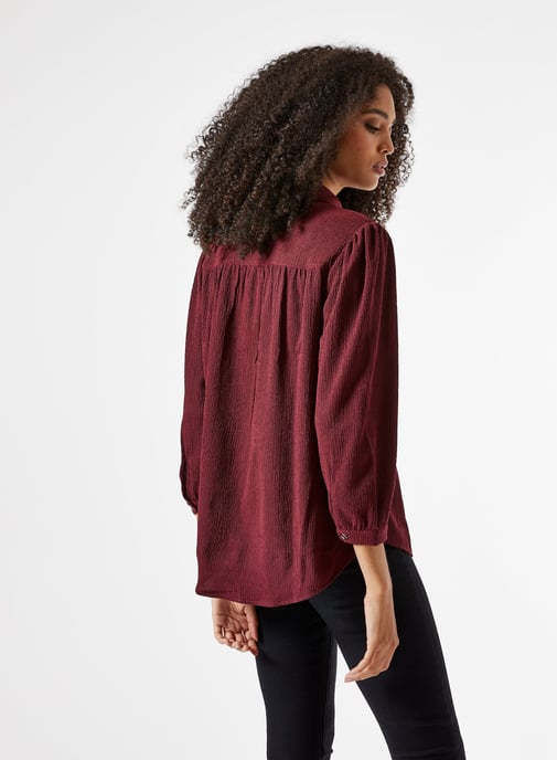 Dorothy Perkins Womens Red Textured Shirt 3/4 Sleeve Collared Blouse Top