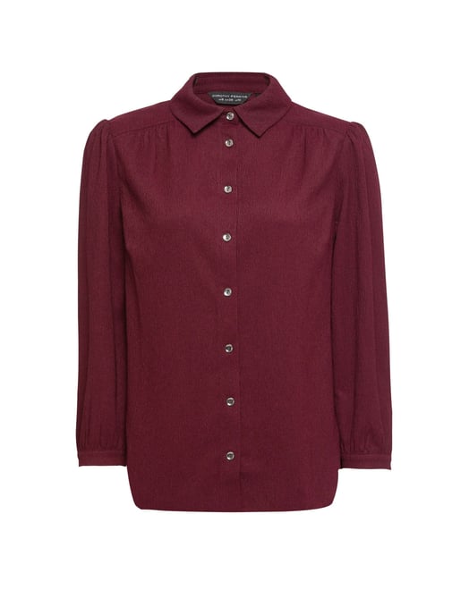 Dorothy Perkins Womens Red Textured Shirt 3/4 Sleeve Collared Blouse Top