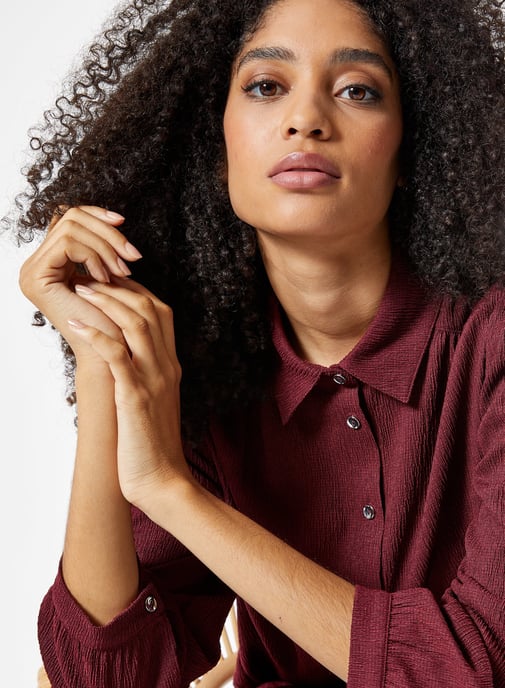 Dorothy Perkins Womens Red Textured Shirt 3/4 Sleeve Collared Blouse Top