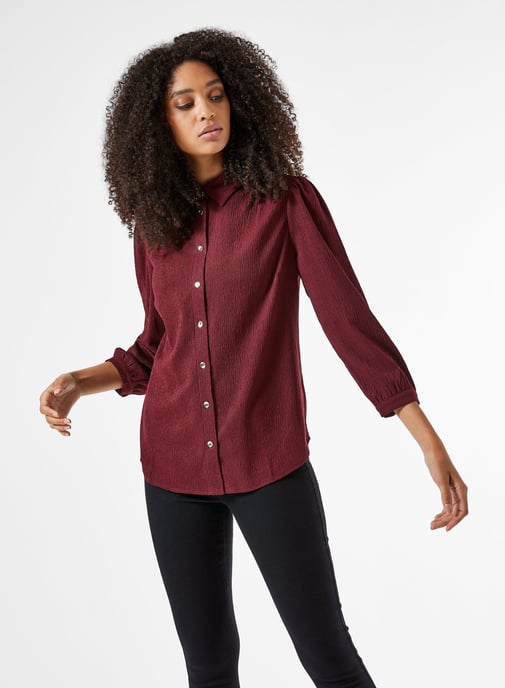 Dorothy Perkins Womens Red Textured Shirt 3/4 Sleeve Collared Blouse Top