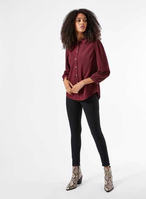 Dorothy Perkins Womens Red Textured Shirt 3/4 Sleeve Collared Blouse Top