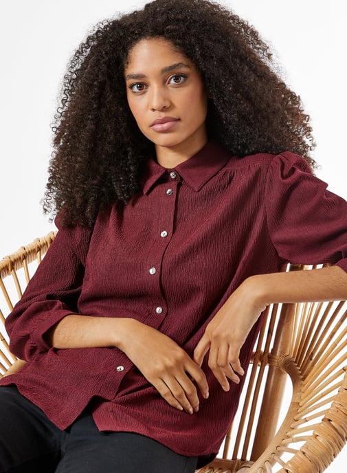Dorothy Perkins Womens Red Textured Shirt 3/4 Sleeve Collared Blouse Top