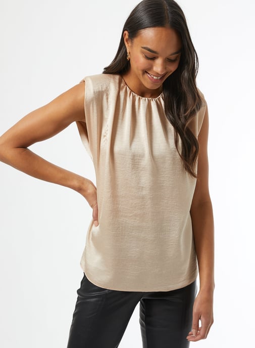 Dorothy Perkins Womens Champagne Shoulder Pad Blouse Sleeveless Party Top