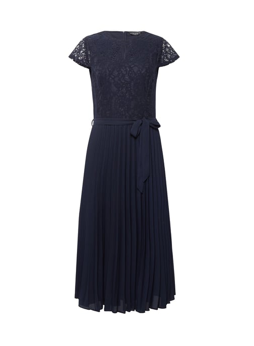 Dorothy Perkins Womens Blue Pleated Alice Lace Midi Dress V-Neck Short Sleeve